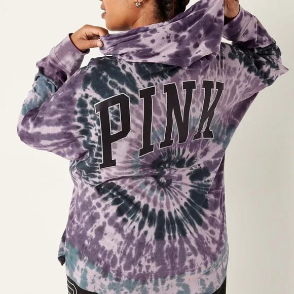 VS PINK COTTON OVERSIZED HOODED T-SHIRT - Picture 2 of 5